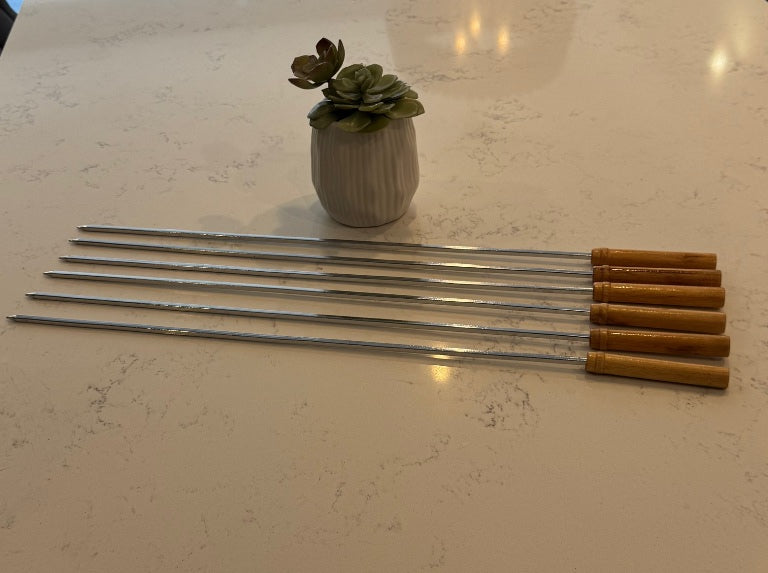 B13 - 6-Piece BBQ Skewers with Wooden Handle – Durable Metal Square Skewers