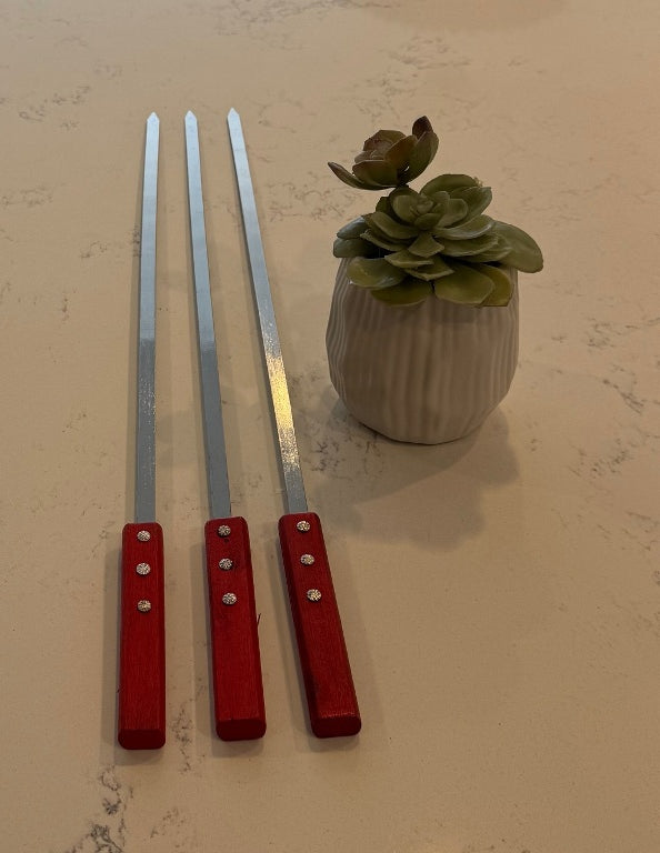 B11 BBQ Skewers with Wooden Handle – 3 Piece Metal Grilling Set