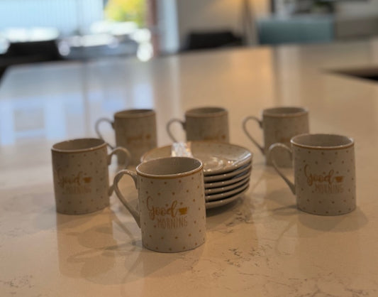 C83 – 12 Pieces Elegant Ceramic Tea / Coffee Set | “Good Morning” Design