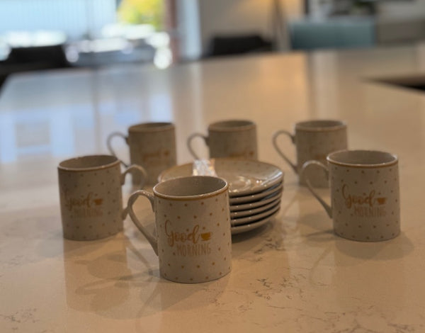 C83 – 12 Pieces Elegant Ceramic Tea / Coffee Set | “Good Morning” Design