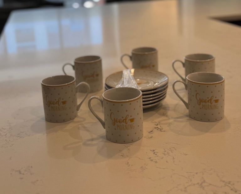 C83 – 12 Pieces Elegant Ceramic Tea / Coffee Set | “Good Morning” Design