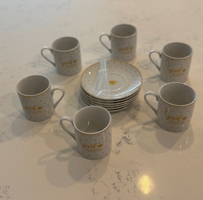 C83 – 12 Pieces Elegant Ceramic Tea / Coffee Set | “Good Morning” Design