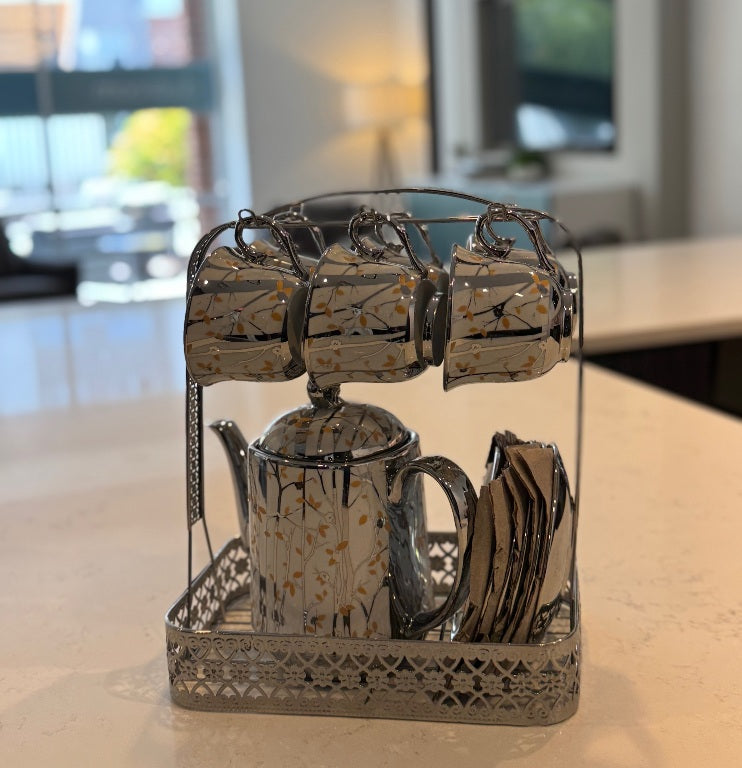 C98 – 14 Pieces Elegant Ceramic Tea / Coffee Set with Kettle & Stand