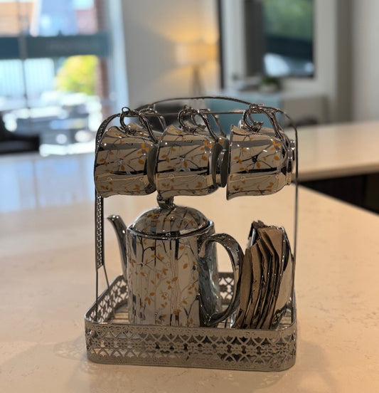 C98 – 14 Pieces Elegant Ceramic Tea / Coffee Set with Kettle & Stand