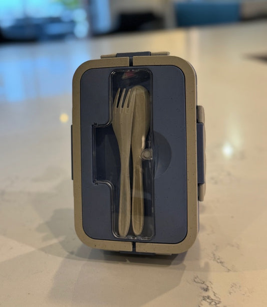 F9 Blue Kids Lunch Box – 3 Compartments with Spoon & Fork