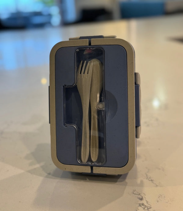 F9 Blue Kids Lunch Box – 3 Compartments with Spoon & Fork