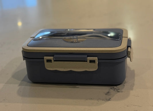 F9 Blue Kids Lunch Box – 3 Compartments with Spoon & Fork