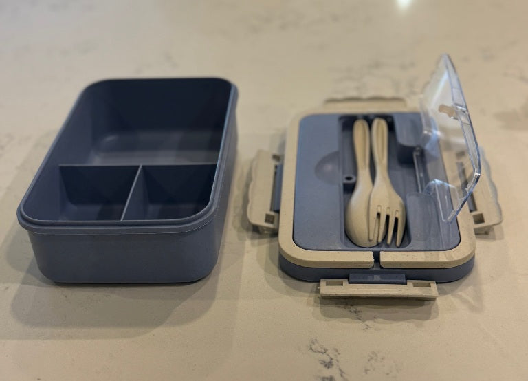 F9 Blue Kids Lunch Box – 3 Compartments with Spoon & Fork