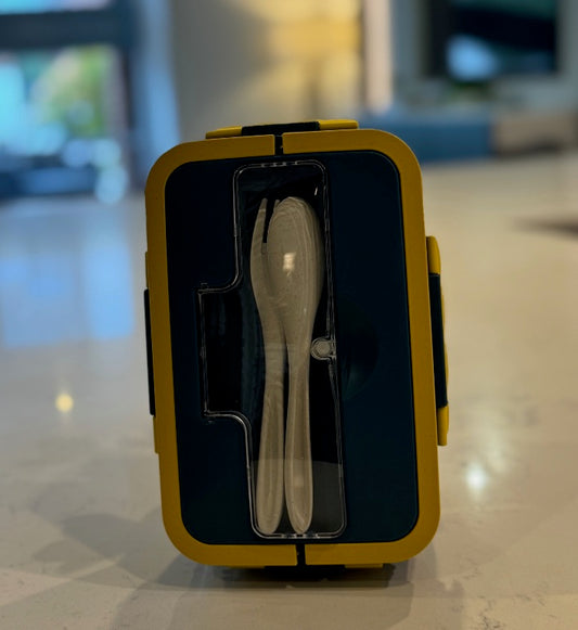 F9 Green Kids Lunch Box – 3 Compartments with Spoon & Fork