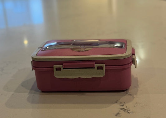F9 - Pink Kids Lunch Box with 3 Compartments, Spoon & Fork – Portable School Lunch Container