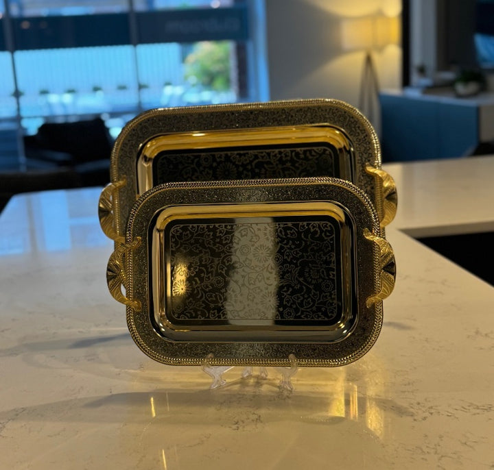 l29 - 2-Piece Stainless Steel Serving Tray Set – Royal Gold Finish