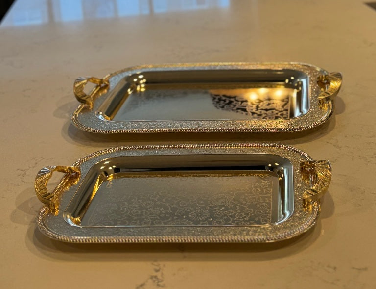 l29 - 2-Piece Stainless Steel Serving Tray Set – Royal Gold Finish