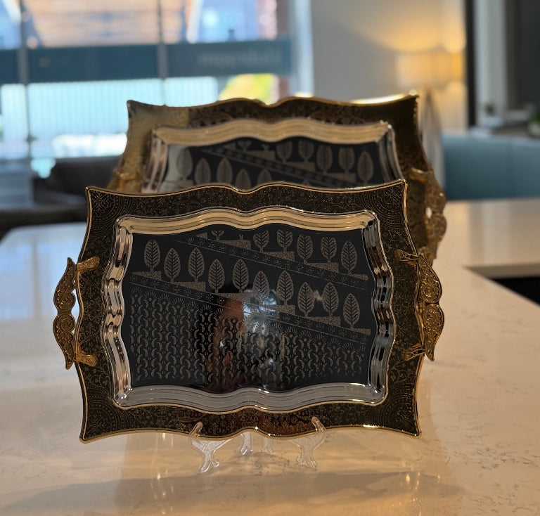 l32 - 2-Piece Stainless Steel Serving Tray Set – Silver & Gold