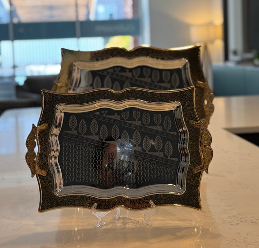 l32 - 2-Piece Stainless Steel Serving Tray Set – Silver & Gold