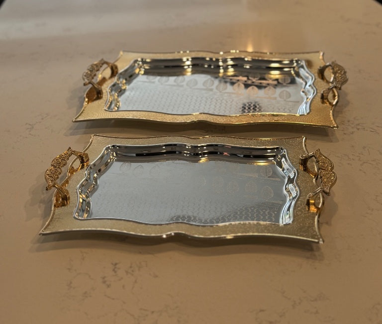 l32 - 2-Piece Stainless Steel Serving Tray Set – Silver & Gold