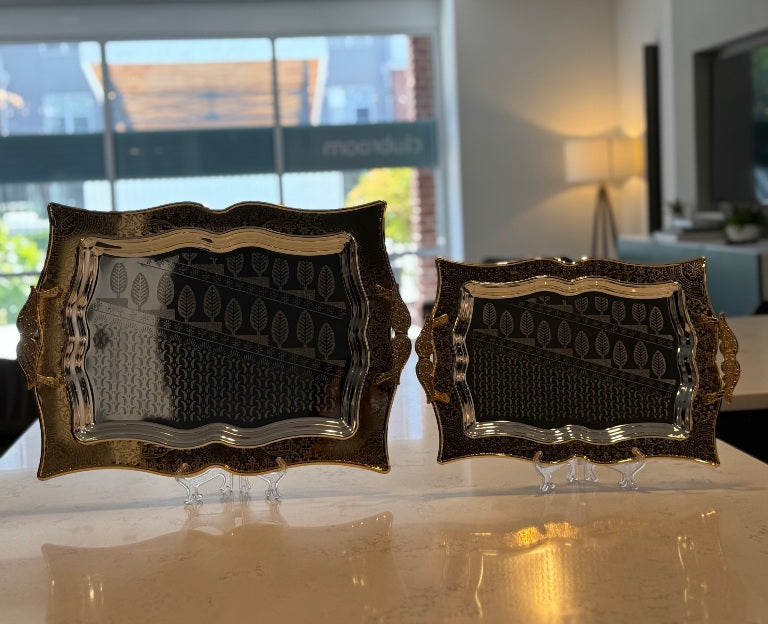 l32 - 2-Piece Stainless Steel Serving Tray Set – Silver & Gold