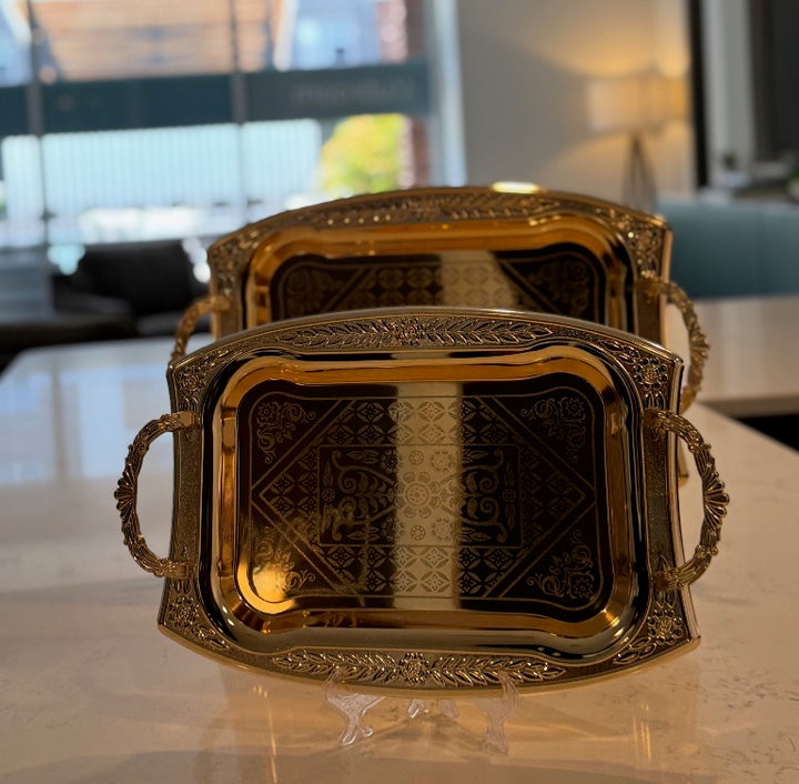 l34 - 2-Piece Stainless Steel Serving Tray Set – Royal Gold Finish