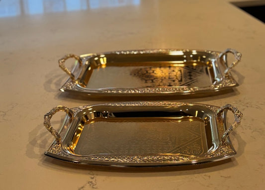 l34 - 2-Piece Stainless Steel Serving Tray Set – Royal Gold Finish