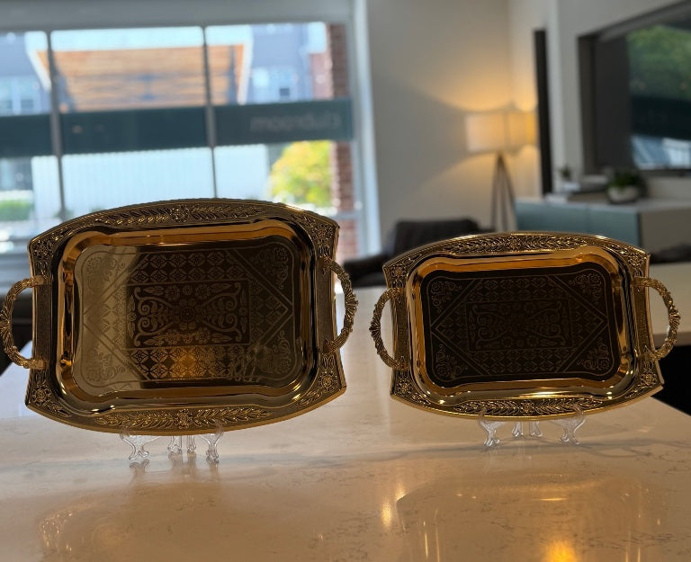 l34 - 2-Piece Stainless Steel Serving Tray Set – Royal Gold Finish