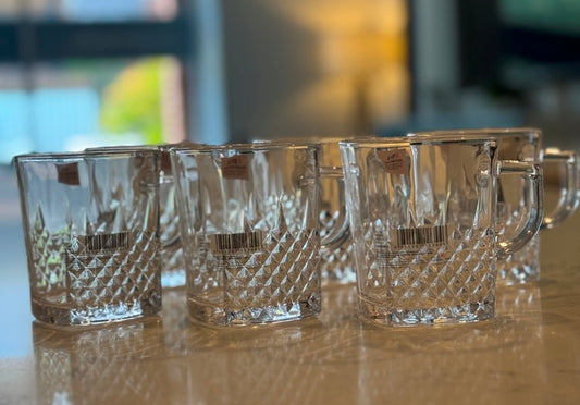 R21 Glass Tea & Coffee Cups – Crystal Design, 260ml (Set of 6)