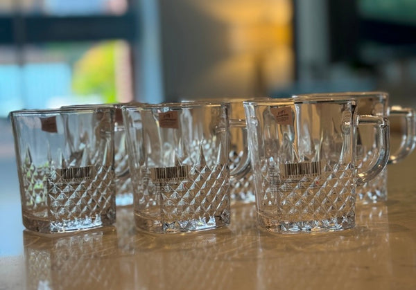 R21 Glass Tea & Coffee Cups – Crystal Design, 260ml (Set of 6)