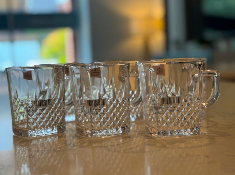 R21 Glass Tea & Coffee Cups – Crystal Design, 260ml (Set of 6)