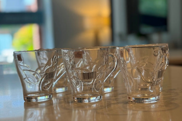 R23 Glass Tea & Coffee Cups – Embossed Floral Design, 260ml (Set of 6)