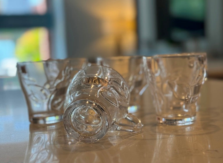 R23 Glass Tea & Coffee Cups – Embossed Floral Design, 260ml (Set of 6)