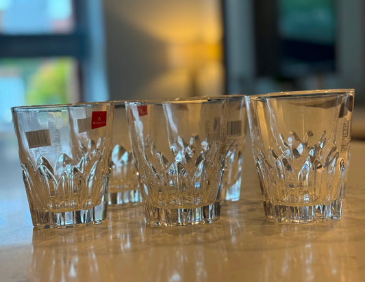 R13 Clear Glass Tumblers – Patterned Base, 300ml (Set of 6)