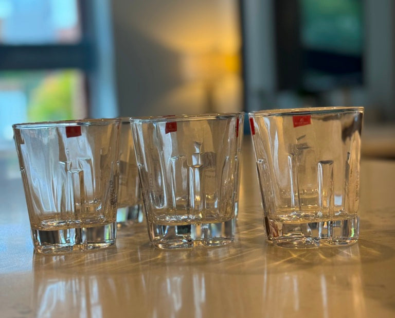 R14 Clear Glass Tumblers – Patterned Base, 320ml (Set of 6)