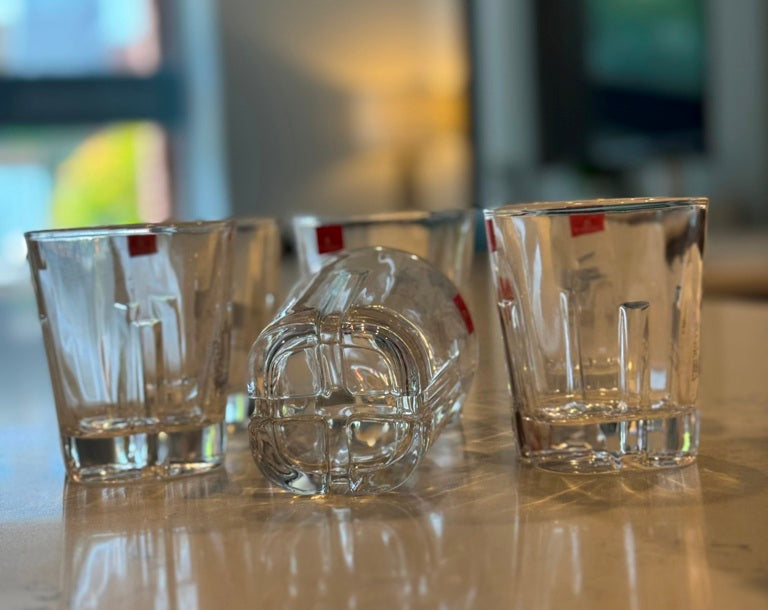 R14 Clear Glass Tumblers – Patterned Base, 320ml (Set of 6)