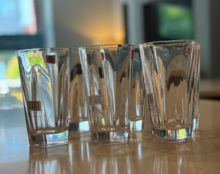 R16 Clear Glass Tumblers – Patterned Base, 350ml (Set of 6)