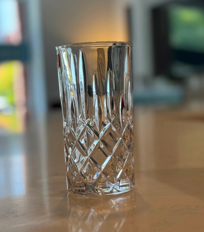 R17 Clear Glass Tumblers – Crystal Patterned Body, 420ml (Set of 6)