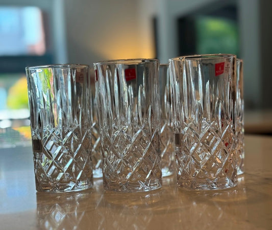 R17 Clear Glass Tumblers – Crystal Patterned Body, 420ml (Set of 6)