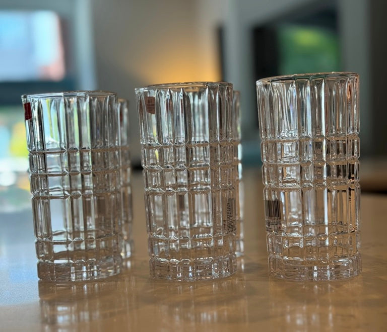 R18 Clear Glass Tumblers – Crystal Patterned Body, 425ml (Set of 6)