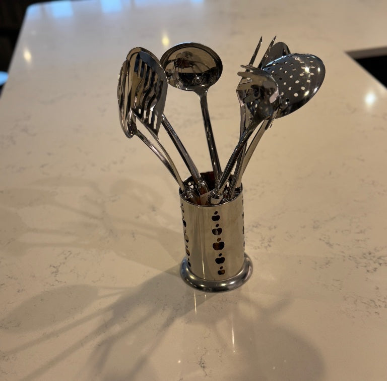 AS2 – 9-Piece Stainless Steel Spatula Set with Wooden Handles & Holder