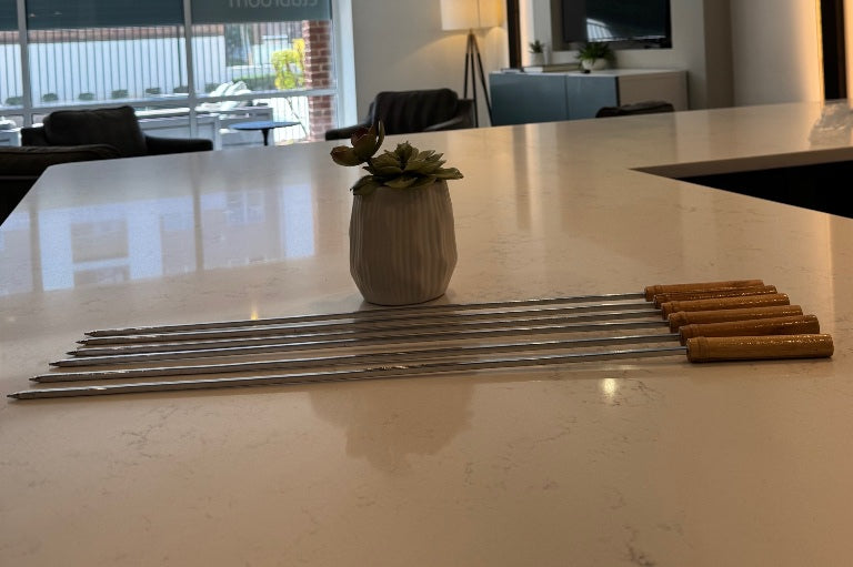 B13 - 6-Piece BBQ Skewers with Wooden Handle – Durable Metal Square Skewers