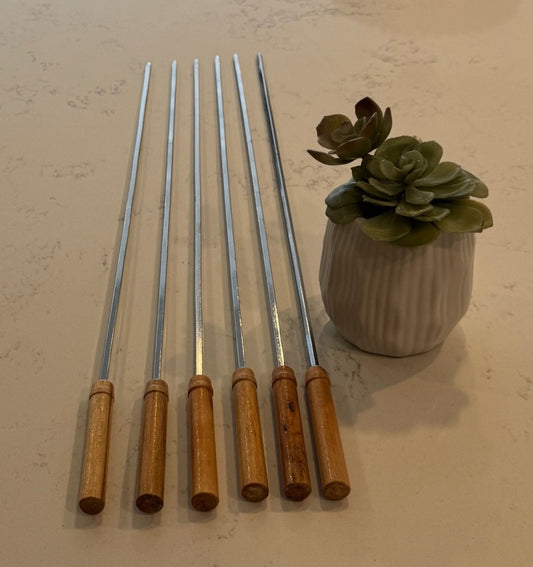 B13 - 6-Piece BBQ Skewers with Wooden Handle – Durable Metal Square Skewers