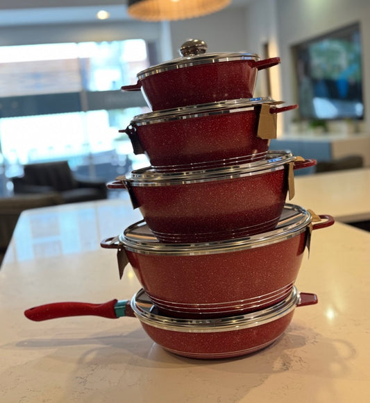 S1R – 10 Pieces Non-Stick Cookware Set in Vibrant Red