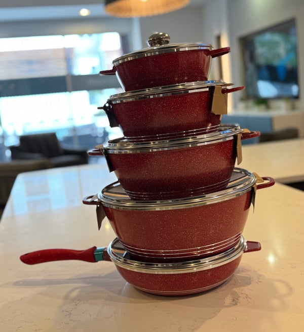 S1R – 10 Pieces Non-Stick Cookware Set in Vibrant Red